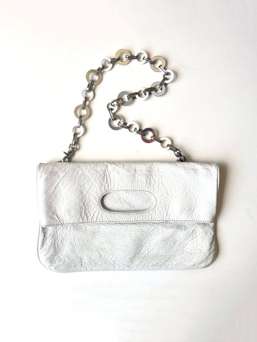Franchi Collection White Patent Leather Mod Convertible Shoulder Bag Purse
